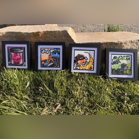 Original Art Independent Artist Set of 4 Framed Graffiti/Industrial Style Pieces - Picture 1 of 11